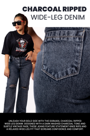 Charcoal Ripped Wide Leg-Denim