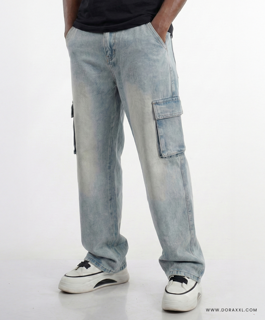 Light Wash Denim Cargo Pant