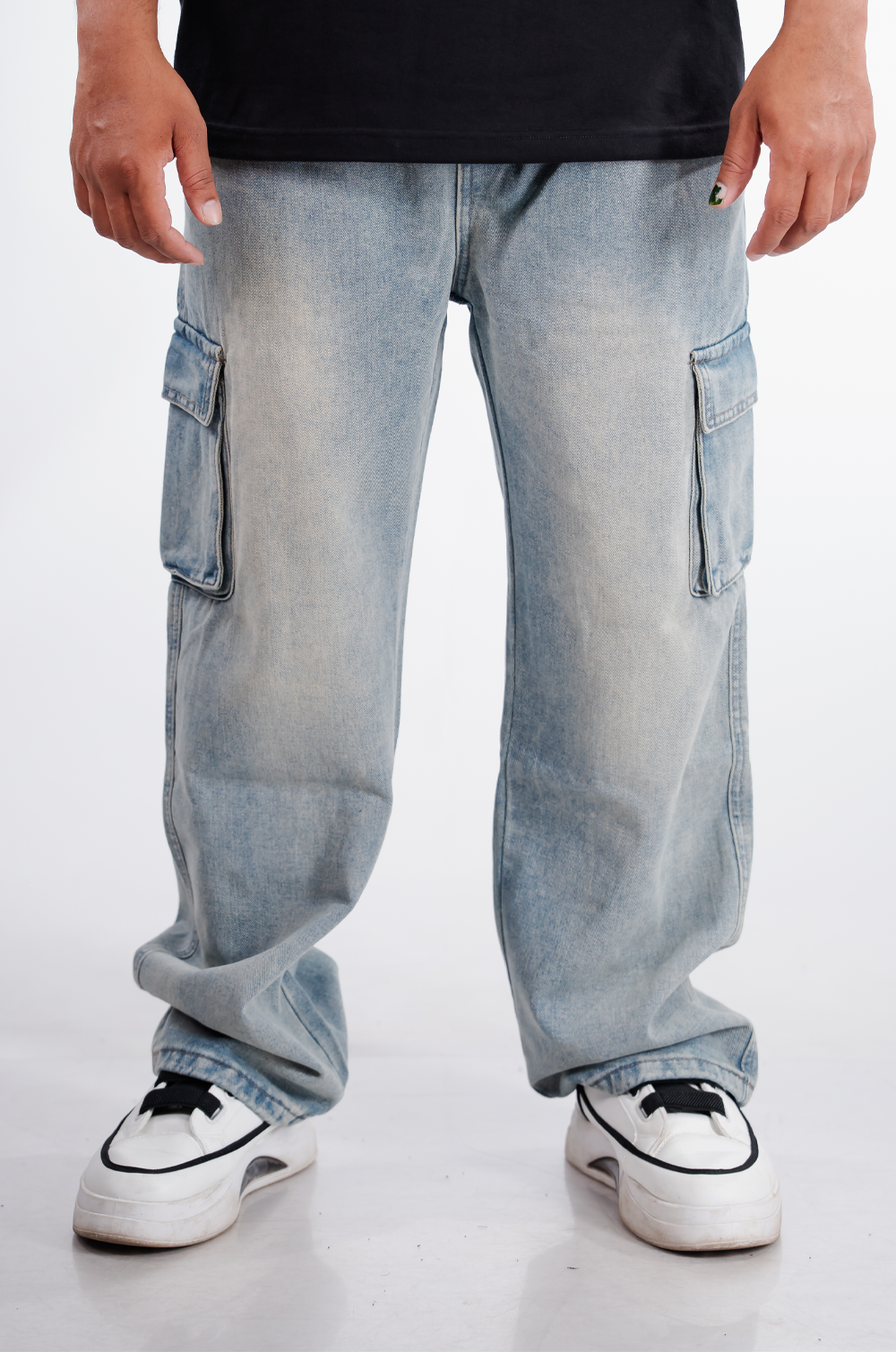 Light Wash Denim Cargo Pant