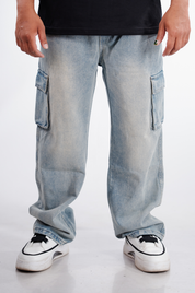 Light Wash Denim Cargo Pant