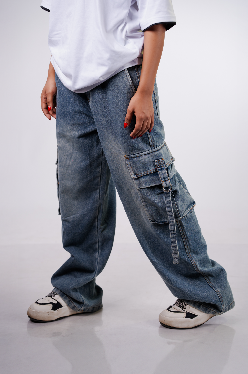 Wide Leg Denim Cargo Pant