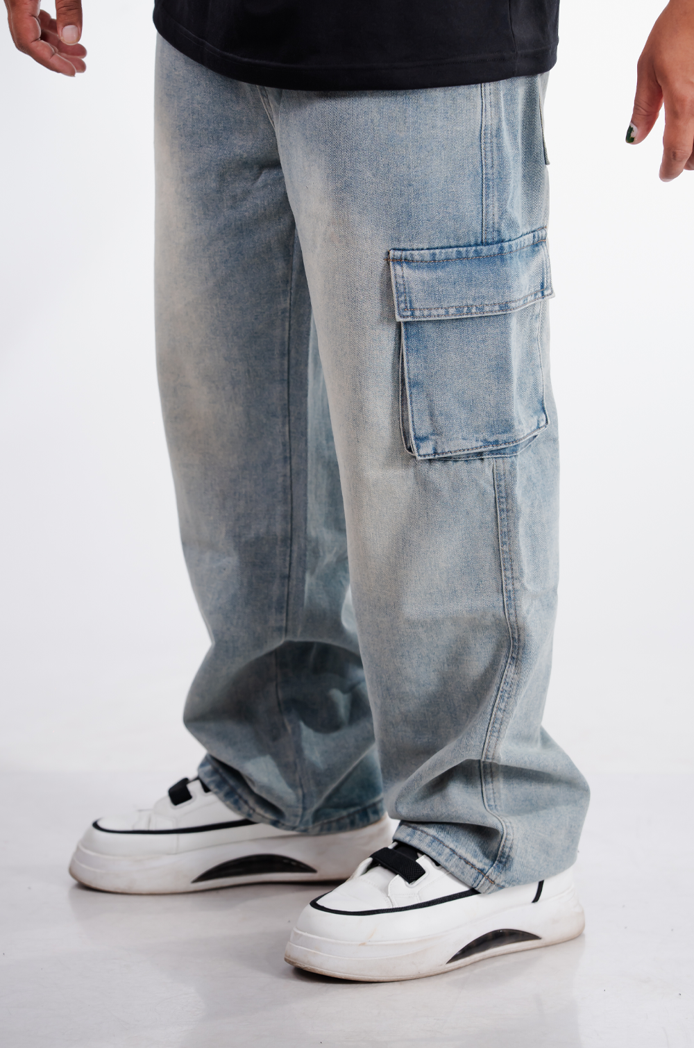 Light Wash Denim Cargo Pant