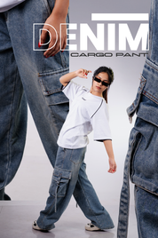 Wide Leg Denim Cargo Pant