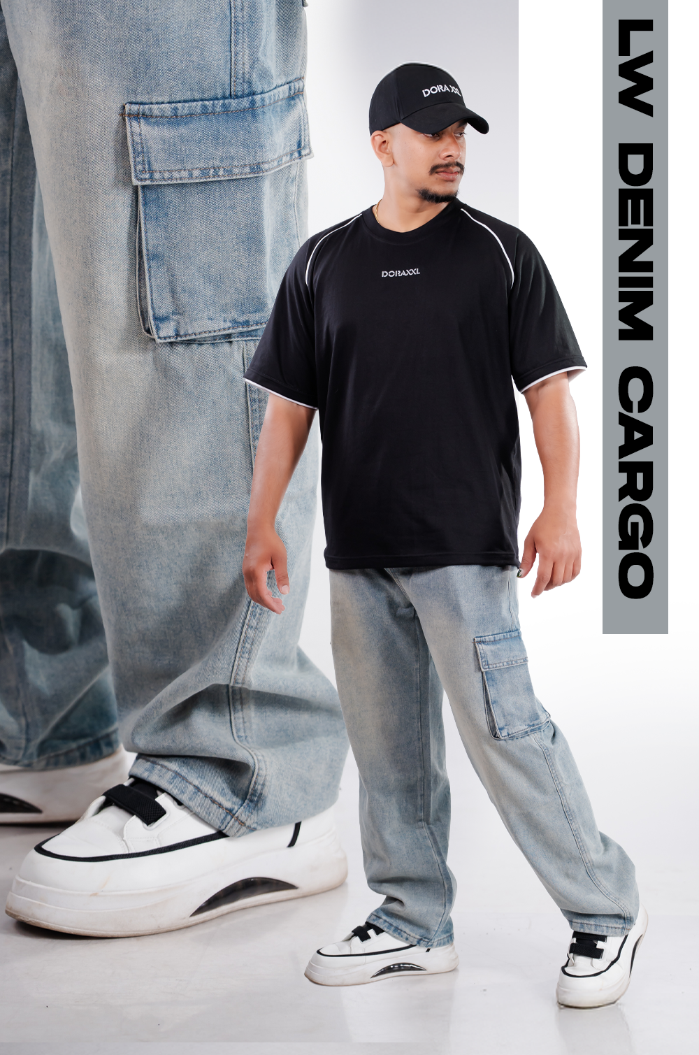 Light Wash Denim Cargo Pant