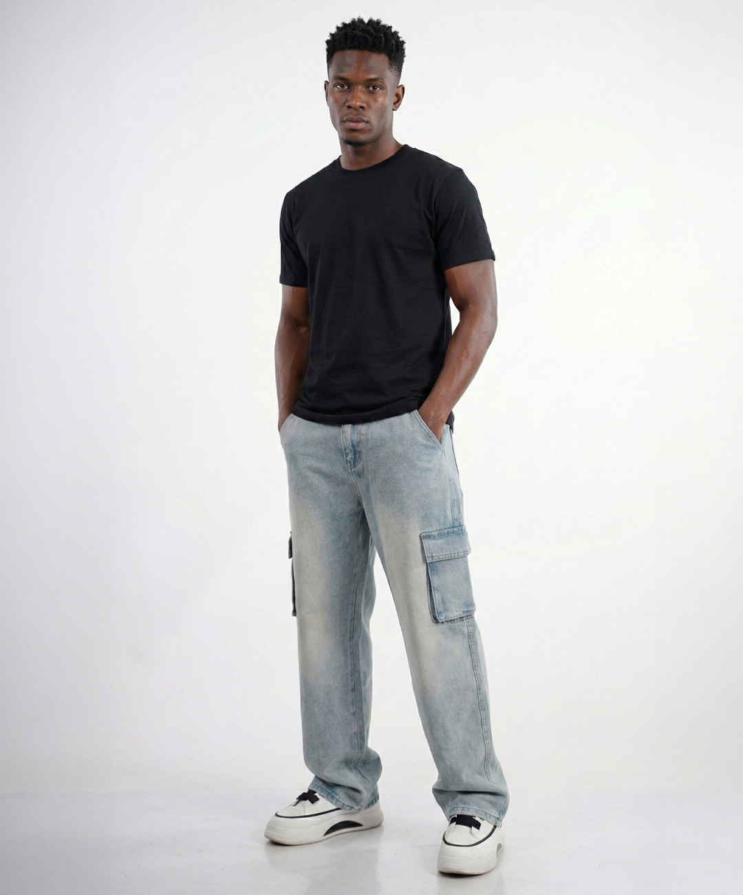 Light Wash Denim Cargo Pant