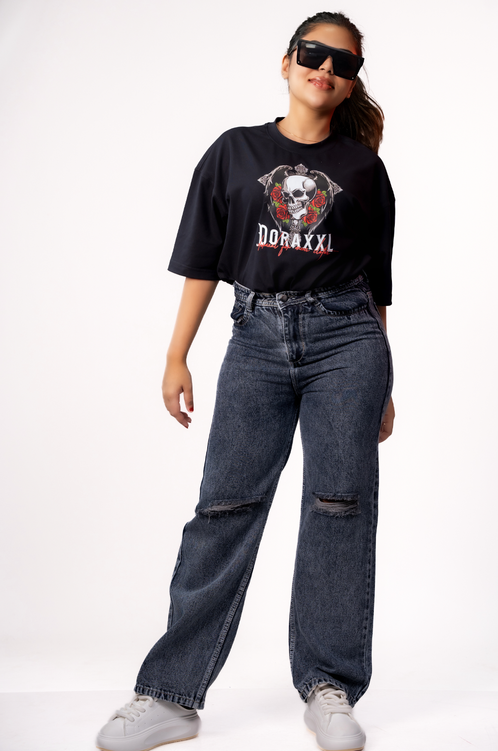 Charcoal Ripped Wide Leg-Denim