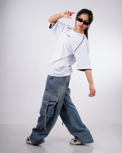 Wide Leg Denim Cargo Pant